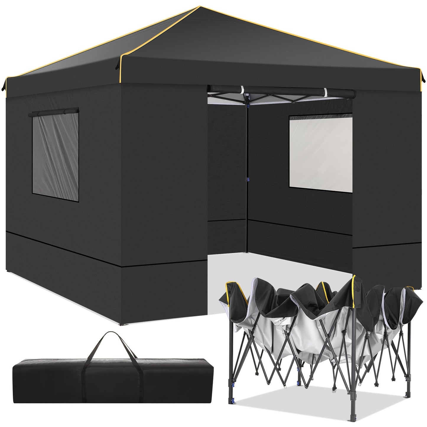 3x3m Klappbarer Markisenzelt, Vier Stabile Wände, Schnell Aufzubauen, Ideal für Outdoor-Hochzeiten, Camping, Gewerbliche Veranstaltungen, Gartenpartys