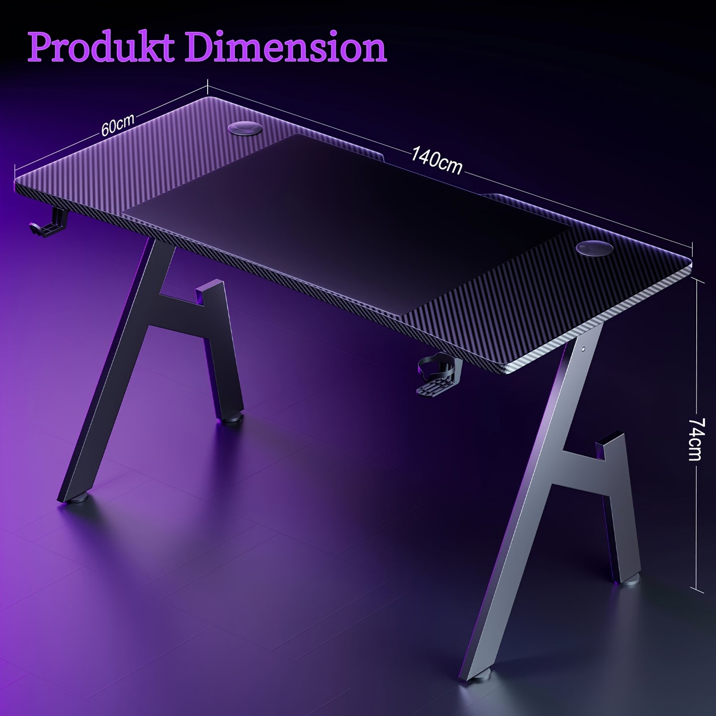80/100 cm Gaming Schreibtisch mit Kohlefaser-Oberfläche, großer A-förmiger Computer Schreibtisch, Gaming Tisch, ergonomische PC-Arbeitsstation, Wohnmöbel, Schreibtisch für das Home Office, Geschenk für Männer, Lokal