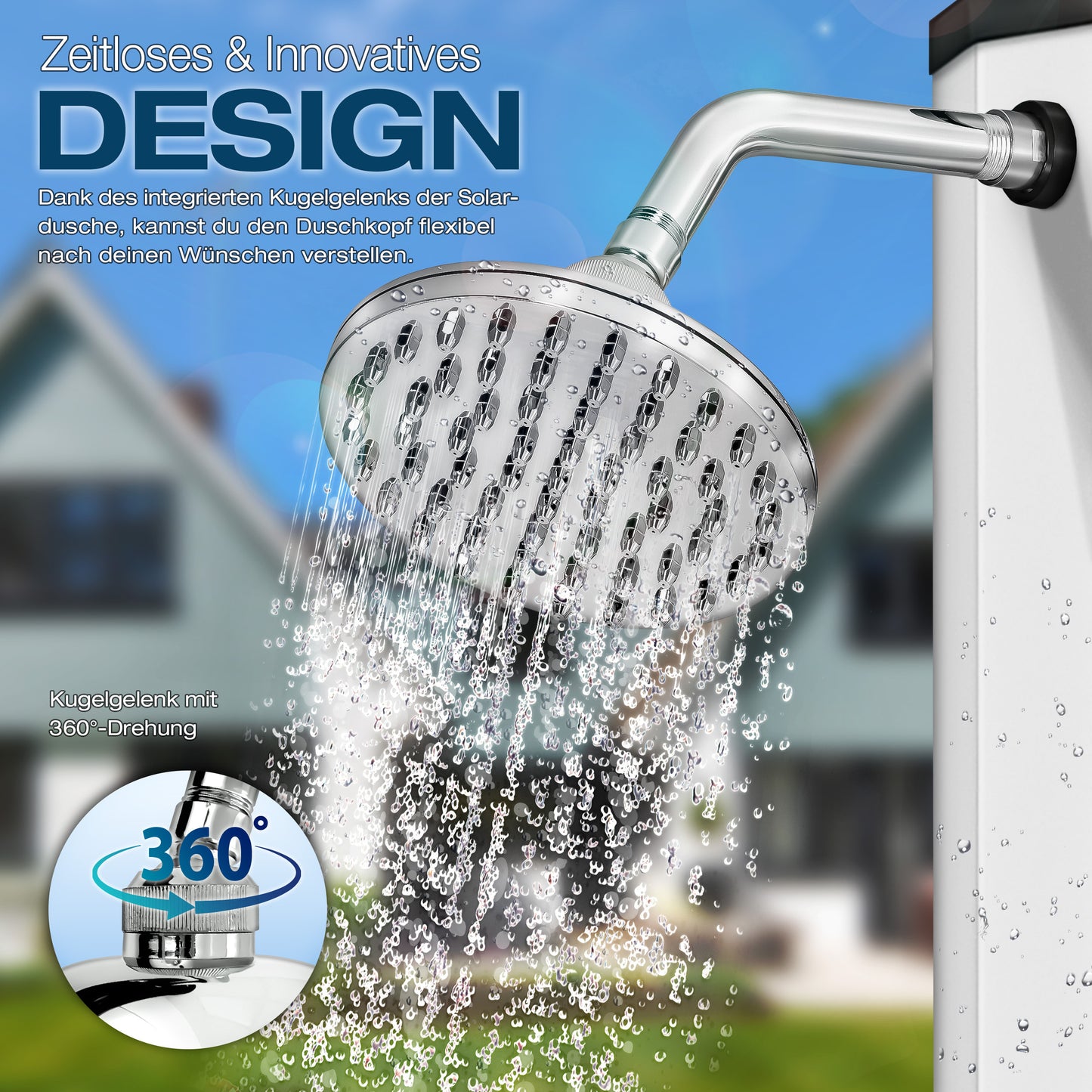 tillvex® Solardusche 20 - 60 Liter inkl. Abdeckung Solar Gartendusche Solar für draußen Pooldusche Komplettset warmes Wasser Camping ohne Stromanschluss mit Wasserhahn Gartenschlauch-Anschluss