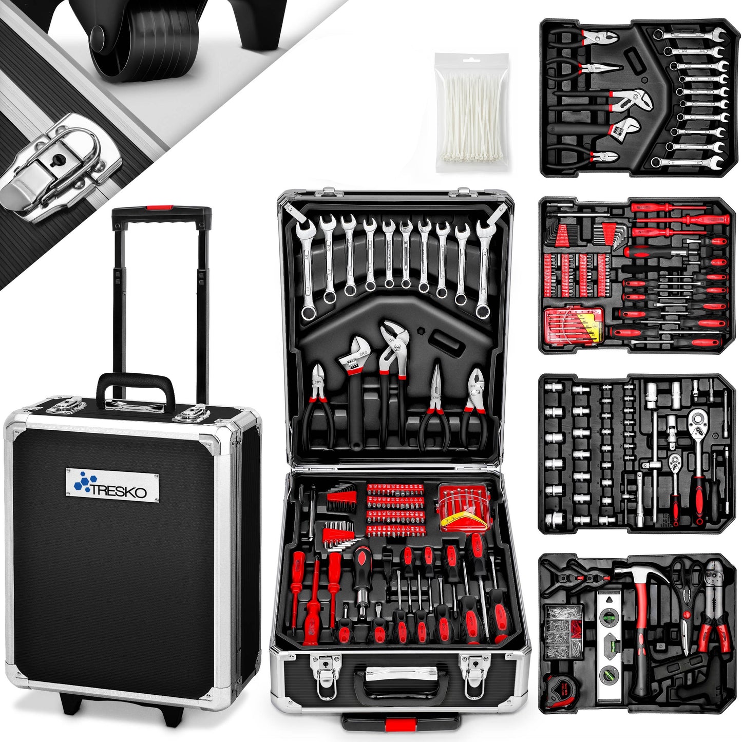TRESKO® 1400 teilig Werkzeugkoffer Set Komplett | Werkzeugkasten Gefüllt | Werkzeugkiste XXL | Werkzeugtasche mit Werkzeug | Werkzeug Trolley | Chrom-Vanadium Stahl