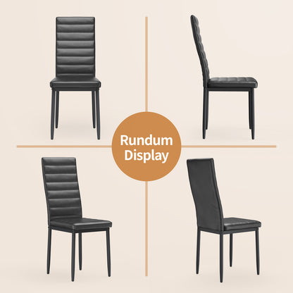 6 Stühle Set Kunstleder Schwarz | Hohe Rückenlehne | Für Esszimmer, Konferenzraum, Büro | 96x39x41 cm | 150 kg Belastbarkeit