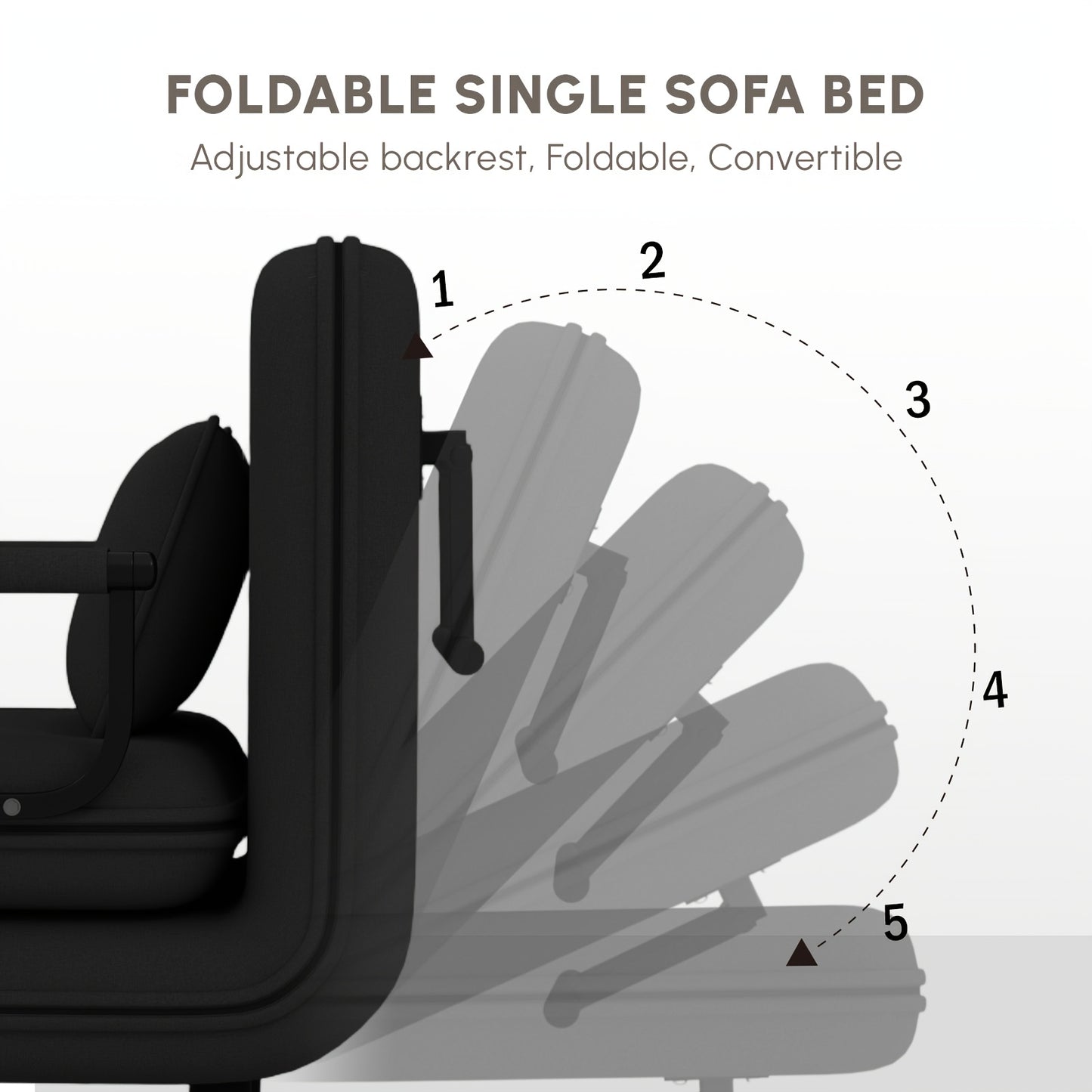Fabulcozy 5-in-1 Konvertierbarer Stuhlbett, Klappbarer Schlafsessel mit Metall-Armlehnen, Verstellbarer Liegestuhl, Platzsparendes Aufbewahrungsmöbel, Wohnzimmersessel, Einfache Montage, Lokales Lager
