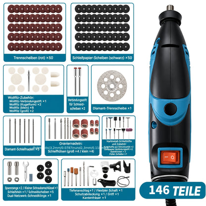 Tilswall 160W Multifunktionswerkzeug Set, 6-Gang 8000-33000 U/min für Gravur, Schleifen, Polieren, Schneiden, 146 Zusatzwerkzeuge, Bastel- & Heimwerkerarbeiten