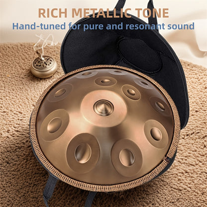 Handpan-Trommel mit 12 Noten, 55,88 cm d-moll Kurd 432Hz Stahlzungen-Handpan-Trommel für Erwachsene, Yoga, Meditation, handgestimmtes Klangheilungsinstrument, Geschenk für Anfänger mit weicher Tasche, Handschlägeln, Ständer, Tuch, Klangaufklebern