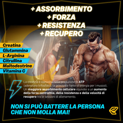 Italian Elite Creatine Extreme, Creatin Pulver mit Glutamin, Arginin, Citrullin, C-Vitamin, Maltodextrin. Pre- und Post-Workout Mono-hydratisiert Mikronisiert.