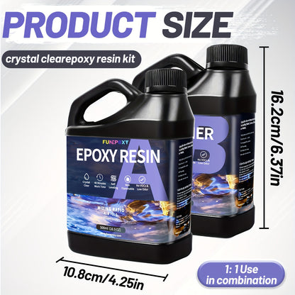 FUNEPOXY Klar-Epoxidharz-Set geeignet für DIY-Bastelarbeiten, selbstnivellierend, ohne Harz mit Mischer, /Kleines Tischplatten-Harzsystem für Holzbeschichtung, Schmuckherstellung, Trinkbecher, Bars & Oberflächenbeschichtung (8L/4L/2L/1L/500ml)