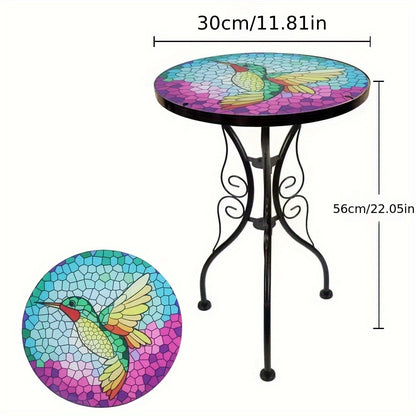 1 Stk. Glas-Hofbeistelltisch, Gartentisch mit Libellen-, Schmetterlings-  Pfauen-Design, rein handgefertigter Mini-Tisch