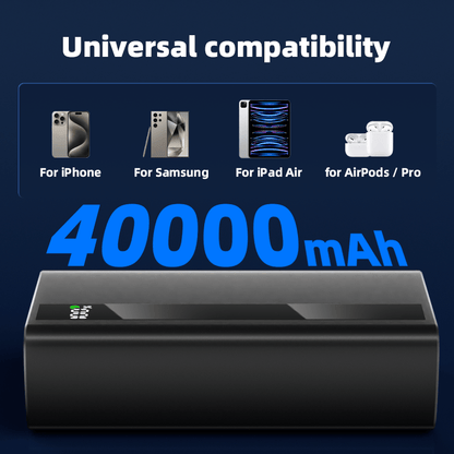 40000mAh Powerbank Portable Charger Powerbank Sup PD 22.5W und QC4.0 Schnellladegerät mit eingebautem 2-Ausgangskabel und LED-Anzeige für iPhone und Android-Handys und die meisten elektronischen Geräte, tragbare Power, kompaktes Design, leichtes Ladegerät