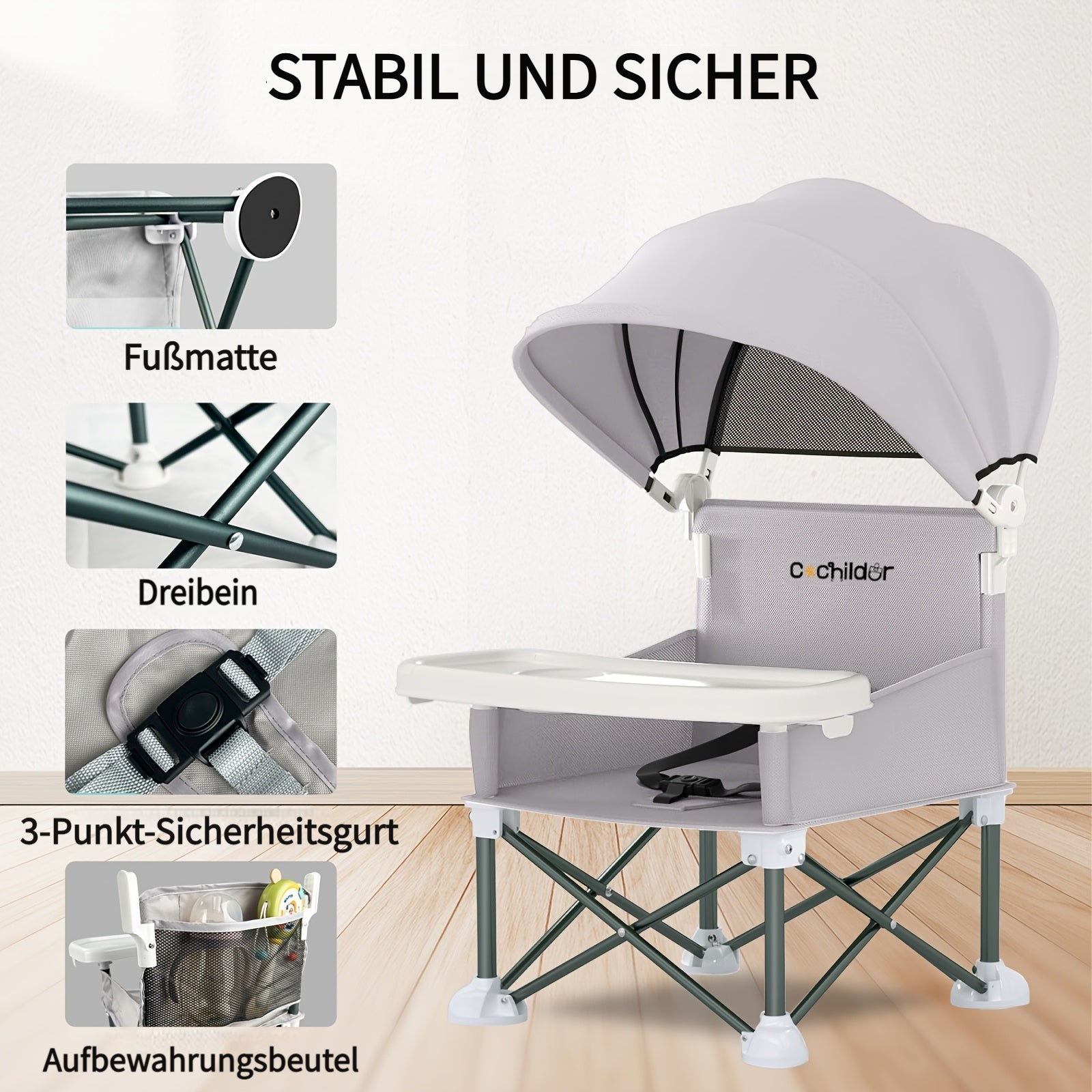 Cochildor Tragbarer Kinder-Esshocker, Grau für Stabilität und Alltag – Detailansicht 9