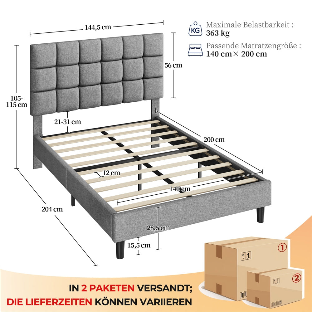 Costoffs Polsterbett, Hellgrau für Bett und Schlafzimmer – Detailansicht 4