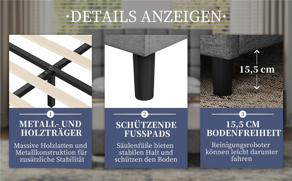 Costoffs Polsterbett, Hellgrau für Bett und Schlafzimmer – Detailansicht 17
