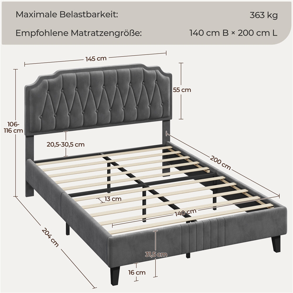 Costoffs Polsterbett, Hellgrau für Schlafzimmer – Detailansicht 2
