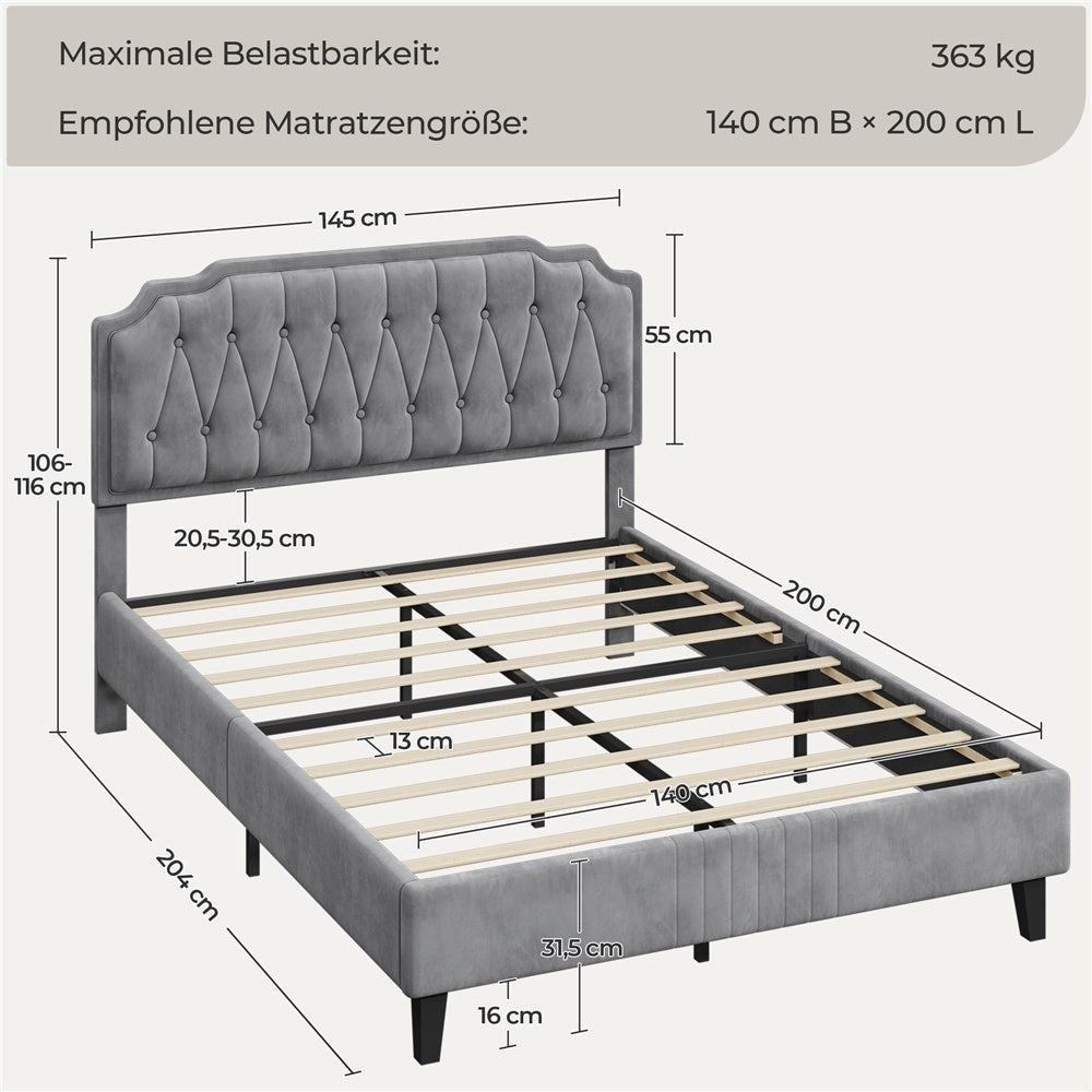 Costoffs Polsterbett, Hellgrau für Schlafzimmer – Detailansicht 4