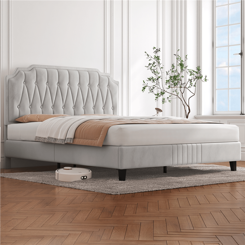 Costoffs Polsterbett, Hellgrau für Schlafzimmer – Detailansicht 5