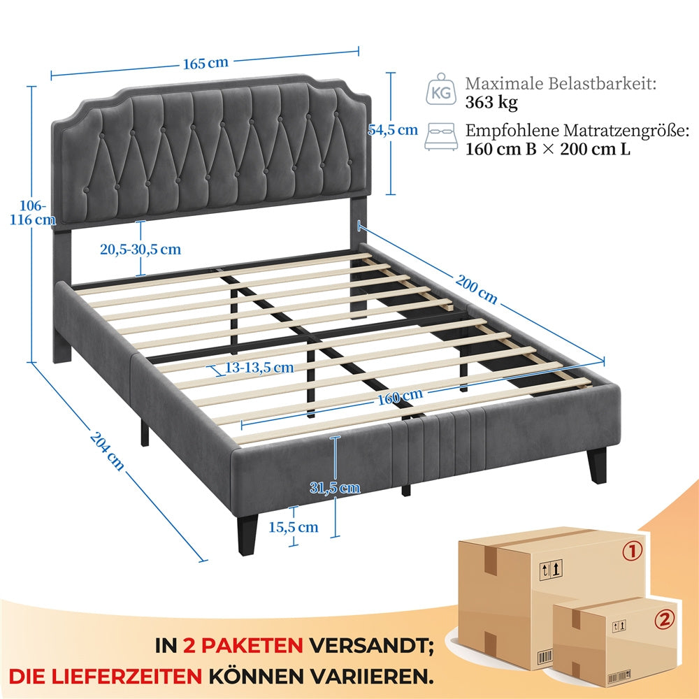 Costoffs Polsterbett, Hellgrau für Schlafzimmer – Detailansicht 8