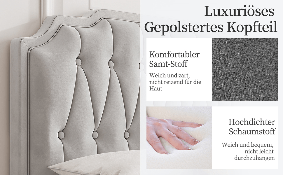 Costoffs Polsterbett, Hellgrau für Schlafzimmer – Detailansicht 19