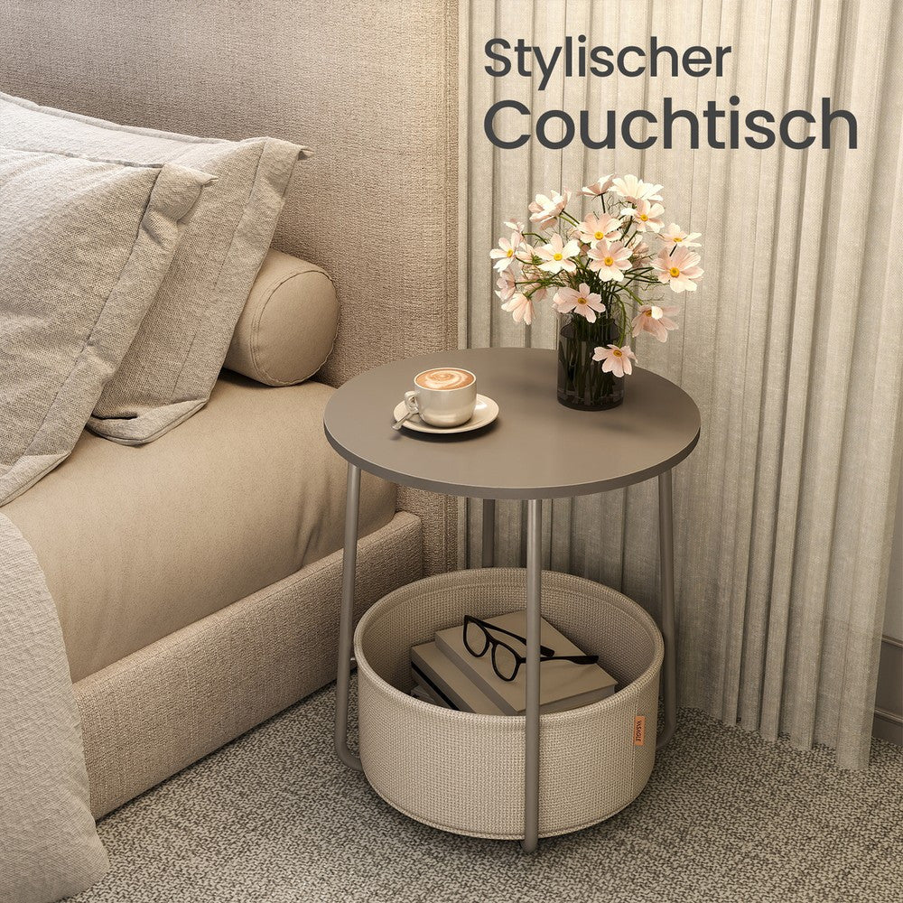 Couchtisch klein, mattweiß-kamelbraun für Schlafzimmer und Bett – Hauptansicht