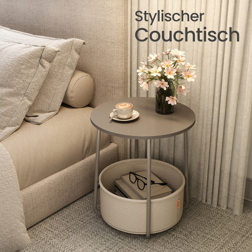 Couchtisch klein, mattweiß-kamelbraun für Schlafzimmer und Bett – Hauptansicht