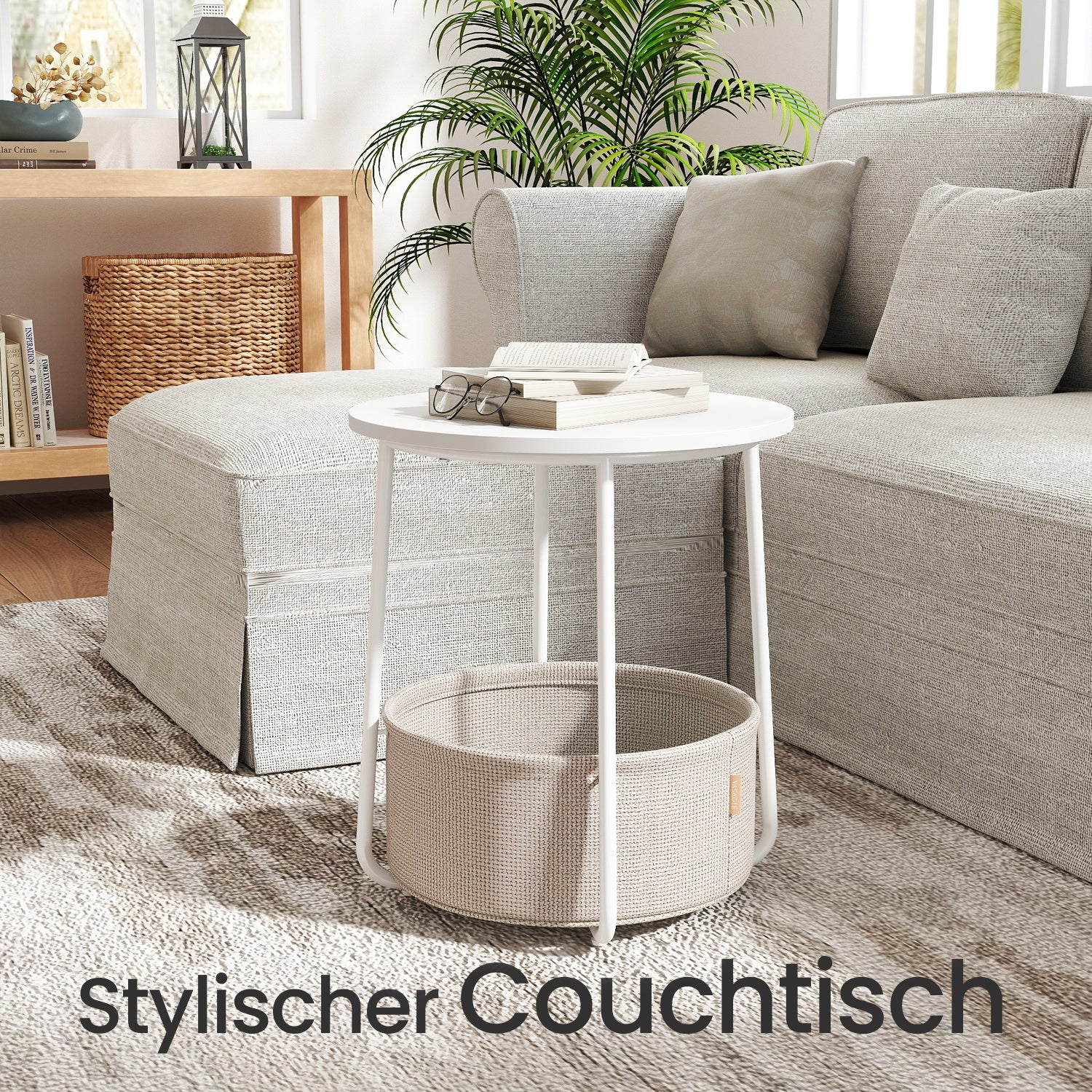 Couchtisch klein, mattweiß-kamelbraun für Schlafzimmer und Bett – Detailansicht 9