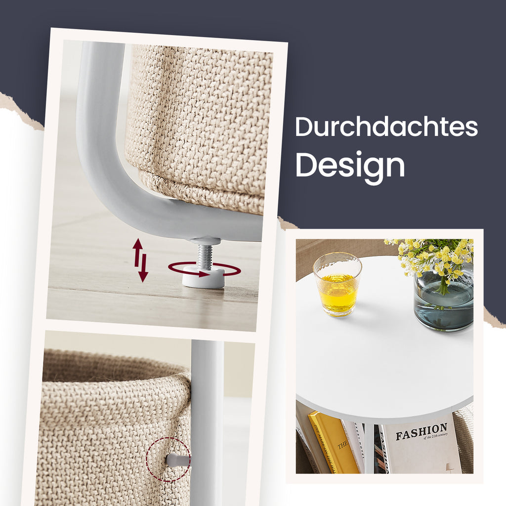 Couchtisch klein, mattweiß-kamelbraun für Schlafzimmer und Bett – Detailansicht 10