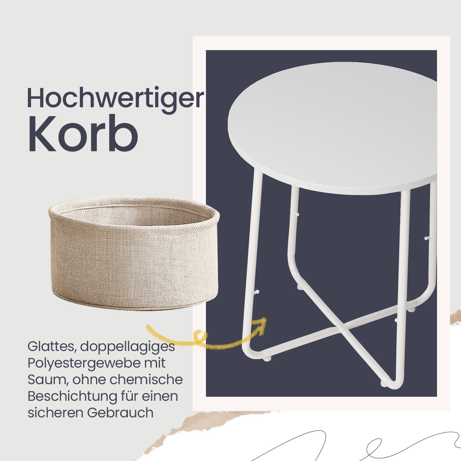 Couchtisch klein, mattweiß-kamelbraun für Schlafzimmer und Bett – Detailansicht 12