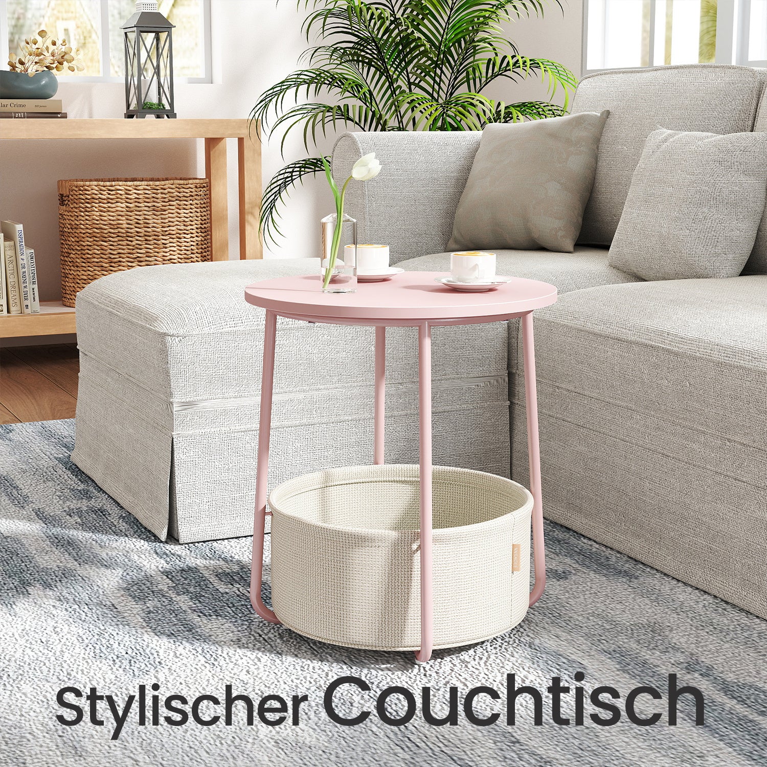 Couchtisch klein, mattweiß-kamelbraun für Schlafzimmer und Bett – Detailansicht 13