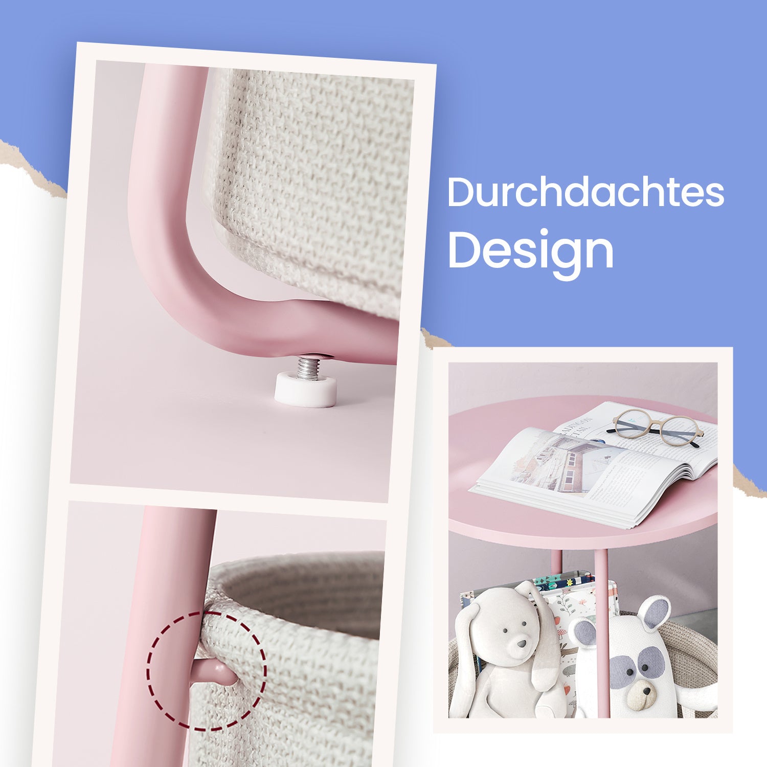 Couchtisch klein, mattweiß-kamelbraun für Schlafzimmer und Bett – Detailansicht 14