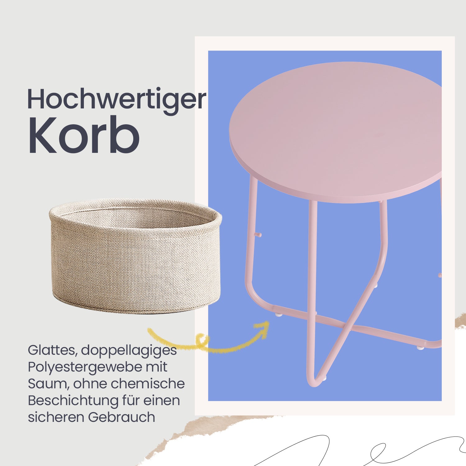 Couchtisch klein, mattweiß-kamelbraun für Schlafzimmer und Bett – Detailansicht 16