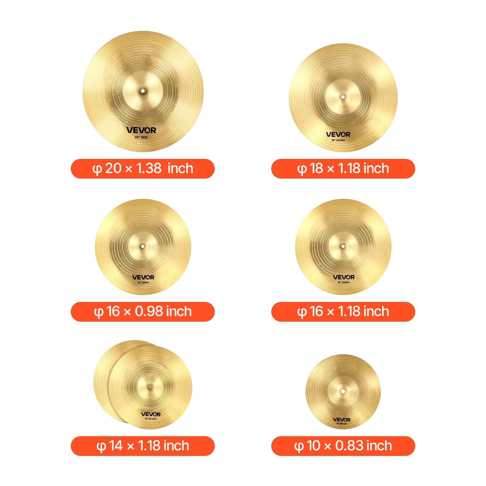 Cymbal Pack 6er Set, Helles Kupfer für Trommel und Alltag – Detailansicht 4