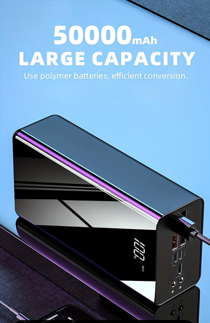 50000mAh Powerbank, 22.5W Schnellladung, Vollbild-Spiegeldesign mit LED-Beleuchtung, Reise-Essential für Handy & Android-Geräte, ideales Urlaubsgeschenk