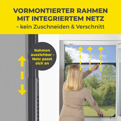 EASYmaxx Moskitonetz Magic Fit mit Rahmen für Fenster, montagefrei, Größe anpassbar