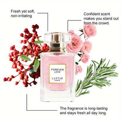 LASTAR Paris Forever Love Parfüm 1,86oz, Romantischer Blütenduft mit Rose, Jasmin, Vanille & Patchouli, Sanfter & Frischer Duft, Langanhaltend, Elegante rosa Glasflasche mit goldenem Verschluss, Festival-Geschenk für Unisex, 55ml