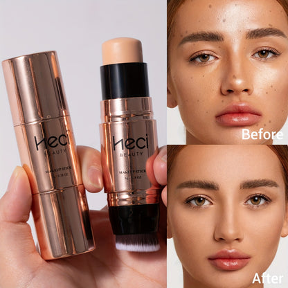 Wasserfester Dual-Endes Pinsel Roségoldener Multifunktionaler Foundation Stick - Sanft, Leicht und Nicht Kalkend, Vollständige Deckkraft Matte Concealer, Schichten zur Abdeckung von Pickeln, Narben und Schatten unter den Augen, Langanhaltende Aufhellung