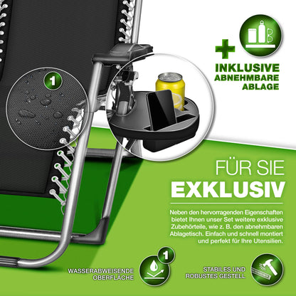 tillvex® Liegestuhl klappbar bis 200kg Sonnenliege Outdoor Gartenliege mit Kissen wetterfest Balkon, Garten & Terrasse Outdoor Liege verstellbar mit dickem Polster Relaxliege faltbar extra breit Nackenkissen Getränkehalter