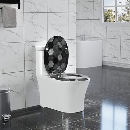 1-tlg. Toilettendeckel mit weicher Schließfunktion, Toilettensitz O-Form MDF, Toilettendeckel mit Motiv, Toilettensitz WC-Deckel, einfache Montage von unten, Tragkraft bis zu 175 kg