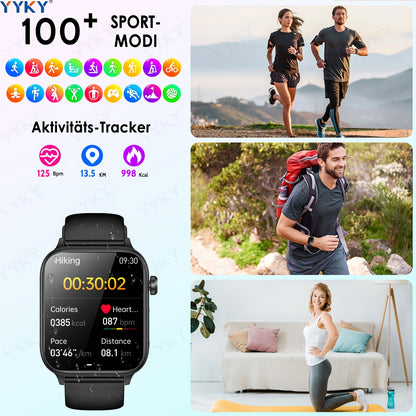 2026 Neue Smartwatch: 4,98cm IPS Display, 340mAh Akku mit langer Laufzeit, BT 5.0 Anrufe, Multi-Sport-Modi, Menstruations- & Temperaturüberwachung, Wettervorhersage, Sprachassistent/SOS-Funktion, Magnetisches Aufladen, Fitness Tracker Uhr für Android & iO