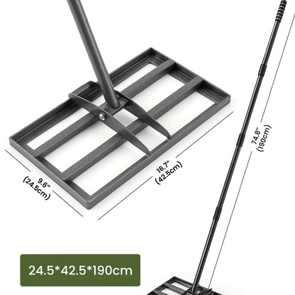 Handlicher Rasen Aushub Rechen 76 x 25 cm Garten Rasen Abzieher, müheloses Sand Rechen Werkzeug mit Griff 229 cm, Garten Rechen Scarifier für Hof, Golfplatz (Grün: 25*74.5*190cm; Silber: 35*75*190cm; Silber: 24.5*42.5*191cm Schwarz: 90*30*190cm)