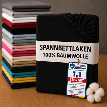 Spannbettlaken aus 100% Baumwolle mit Rundumgummi, Passend für Matratzen, Topper und Boxspringbetten