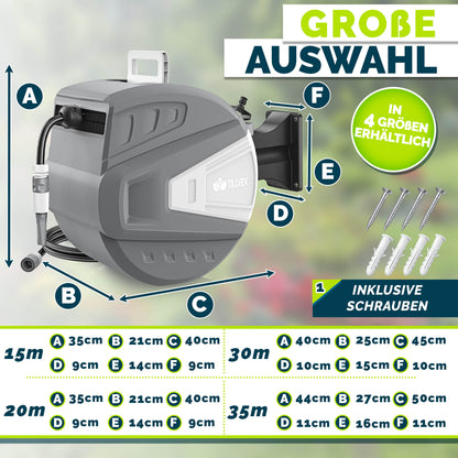 tillvex® Schlauchtrommel Wasser 20+2m mit Wandhalterung + Tragegriff | Schlauchaufroller mit Handbrause und Gartenschlauch | Wasserschlauchtrommel Automatisch 180° Schwenkbar | Wand-Schlauchbox mit Aufroll-Automatik