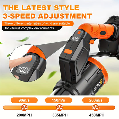 Laubbläser mit 6.0Ah Akku, Gisam Bürstenloser Akku-Turbo-Gebläse 3-Gang Schneefräse, Vertikal- und Horizontal-Modus Elektrischer Laubbläser für Garten, Blätter, Staub & Schnee