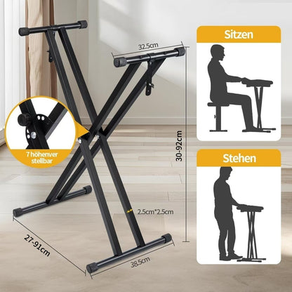Höhenverstellbares X-förmiges Tastenbrett-Ständer, robustes und stabiles Design, starke Unterstützung, bequem zu falten und zu transportieren, perfekt für den Heimgebrauch, Studios, Bühnenauftritte und Musikunterricht