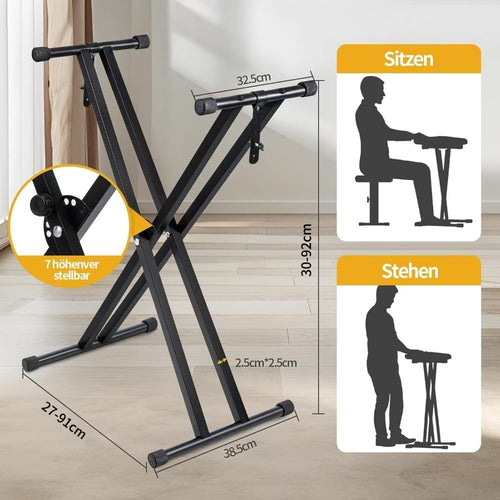 Höhenverstellbares X-förmiges Tastenbrett-Ständer, robustes und stabiles Design, starke Unterstützung, bequem zu falten und zu transportieren, perfekt für den Heimgebrauch, Studios, Bühnenauftritte und Musikunterricht