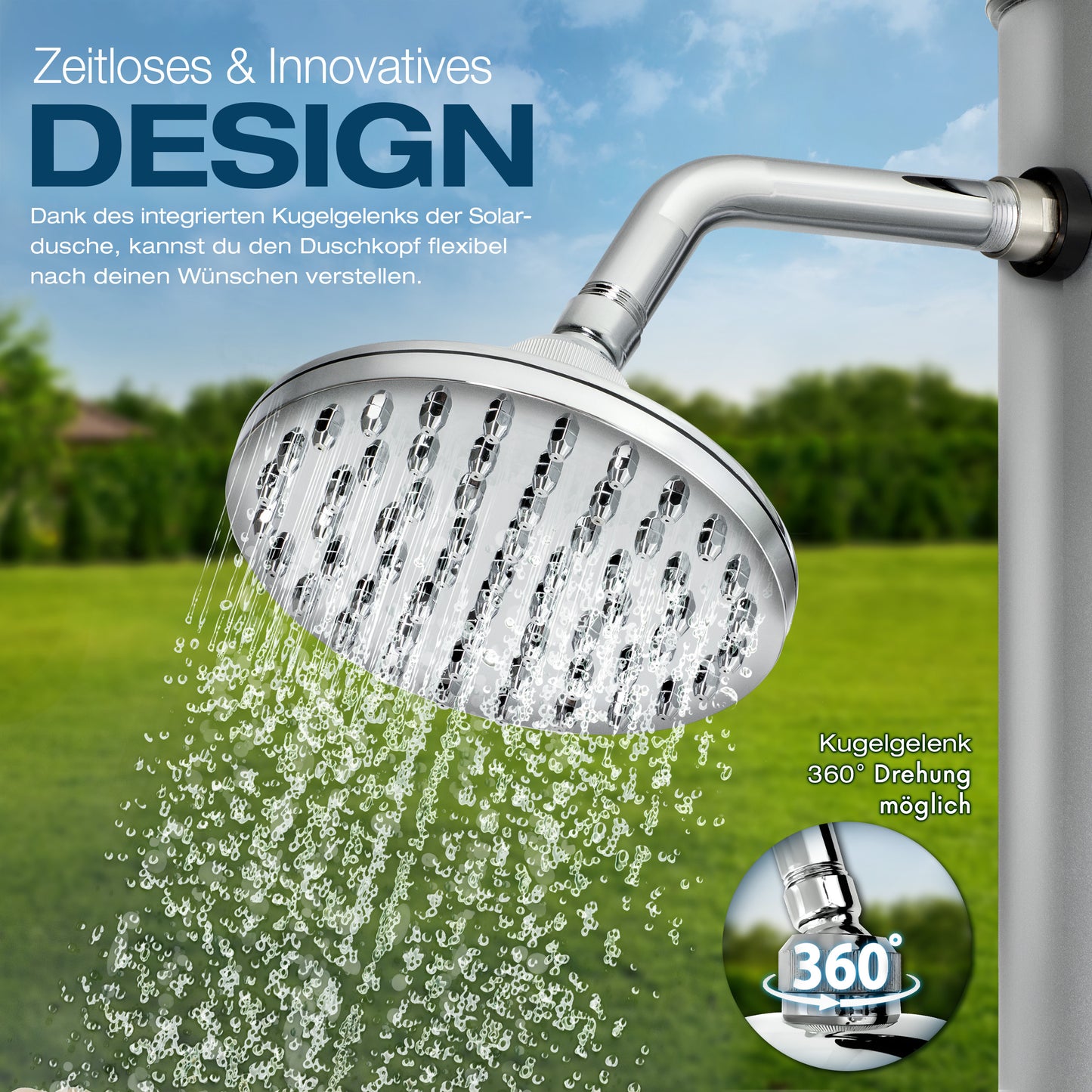tillvex® Solardusche 20 - 60 Liter inkl. Abdeckung Solar Gartendusche Solar für draußen Pooldusche Komplettset warmes Wasser Camping ohne Stromanschluss mit Wasserhahn Gartenschlauch-Anschluss