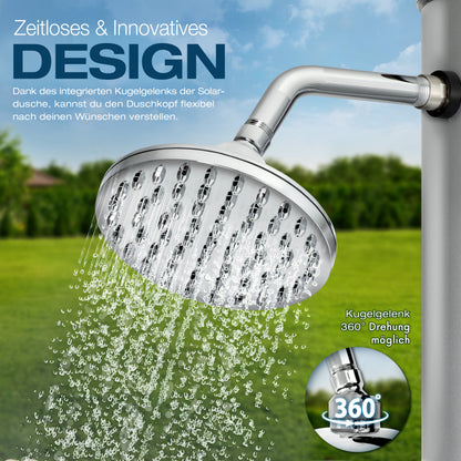 tillvex® Solardusche 20 - 60 Liter inkl. Abdeckung Solar Gartendusche Solar für draußen Pooldusche Komplettset warmes Wasser Camping ohne Stromanschluss mit Wasserhahn Gartenschlauch-Anschluss