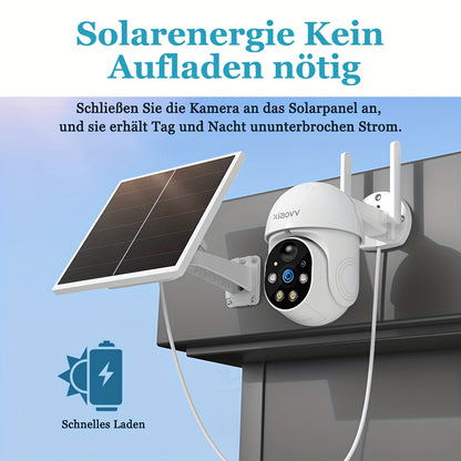 XIAOVV P6 Outdoor-Sicherheitskamera mit 1080P HD Nachtsicht, Zwei-Wege-Audio, Bewegungsmelder, Solarpanel, app- und wandmontierbar