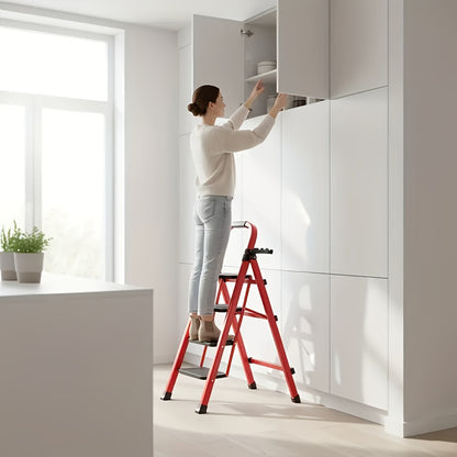 Strapazierfähige Klappleiter mit 2/3/4/5 Stufen – Langlebige A-Rahmen-Metalleiter mit rutschfesten Eisenstufen, breiter Basis, Verriegelungsmechanismus, 5-teilig zusammenklappbares Design, ideal für Zuhause, Büro  Garage