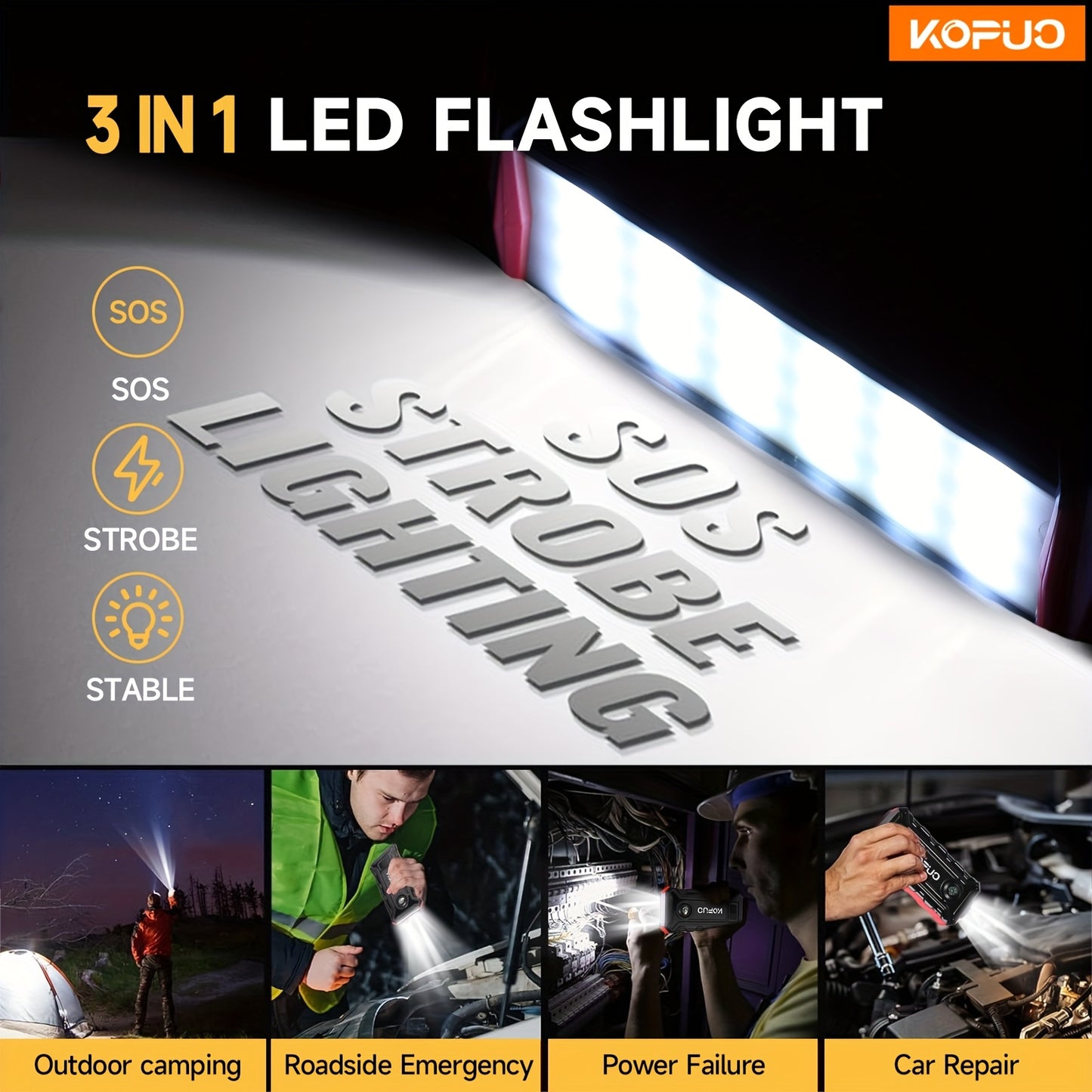 KOPUO Tragbare Auto Starthilfe Powerbank: 5000A Spitzenleistung für 12V Benzin/Diesel (Bis zu 10.0L/8.5L), Tieftemperaturbereit, 2USB + Type-C Notstromversorgung, LCD, Kompass, 3-Modus LED - Perfekte All-in-One Lösung für Fahrer, Roadtrips & Outdoor-Abent