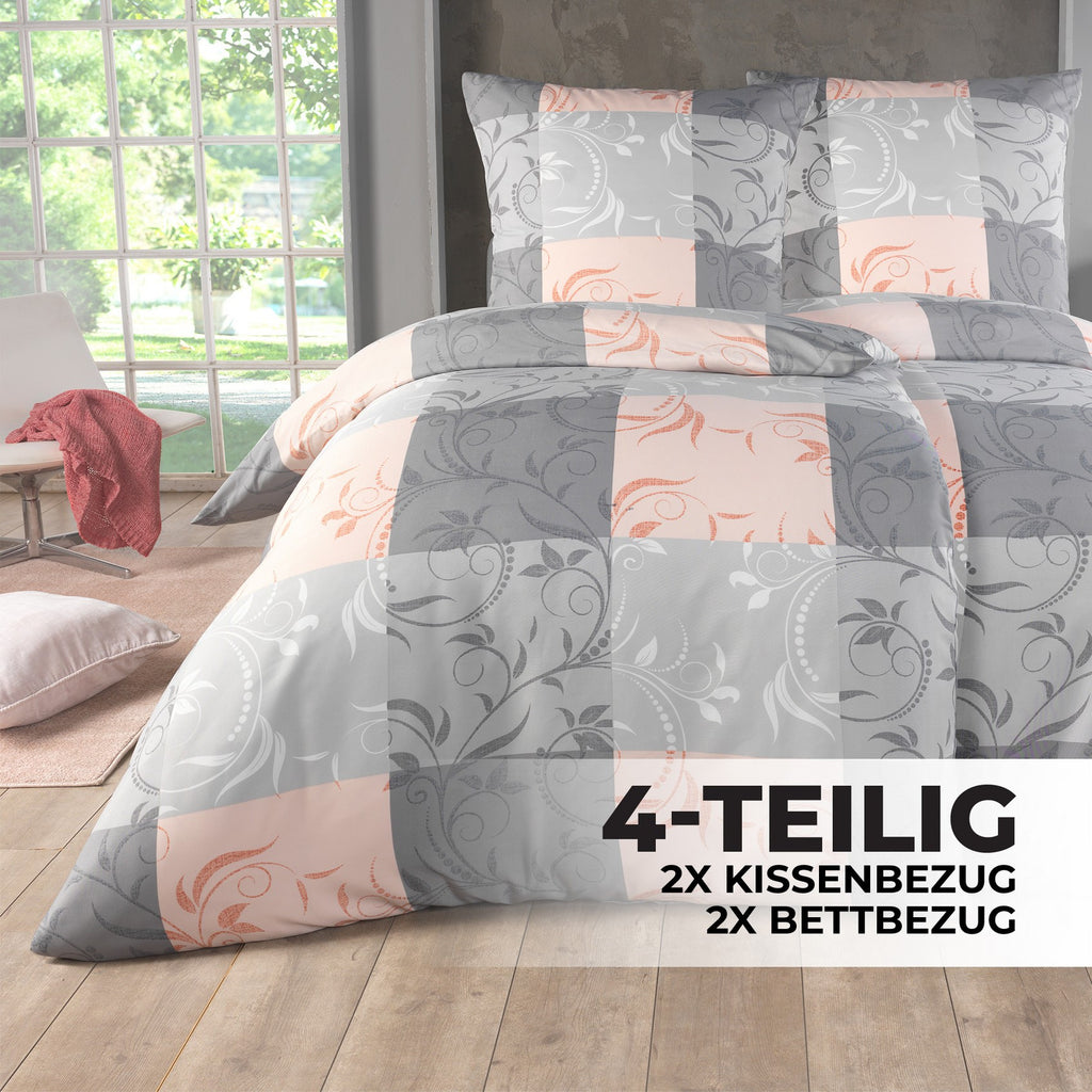 Bettwäsche 135x200 4teilig - Bettwäsche Set Allergiker geeignet - Bettbezug 135 x 200 & Kissenbezug 80x80 | modern & hochwertig