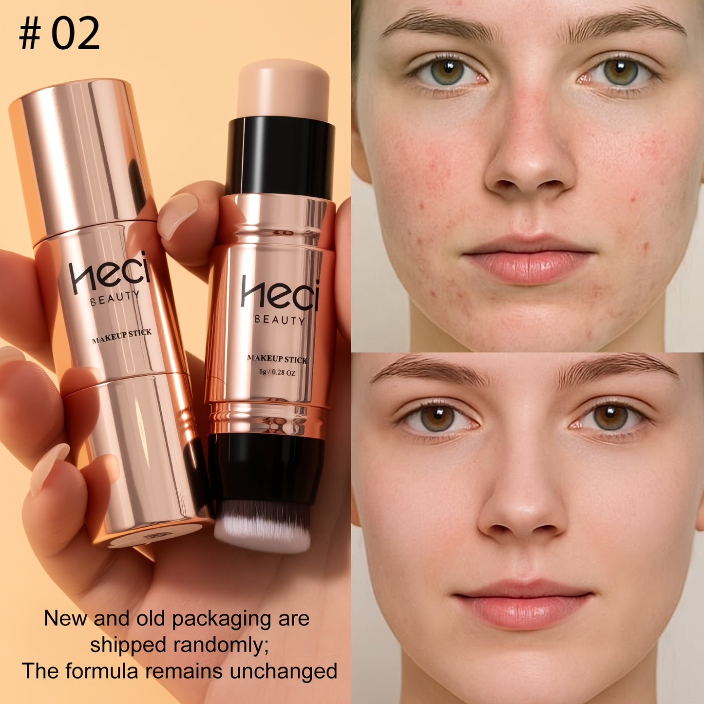 Wasserfester Dual-Endes Pinsel Roségoldener Multifunktionaler Foundation Stick - Sanft, Leicht und Nicht Kalkend, Vollständige Deckkraft Matte Concealer, Schichten zur Abdeckung von Pickeln, Narben und Schatten unter den Augen, Langanhaltende Aufhellung