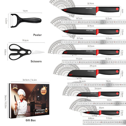 Kochmesser-Set, 8-teiliges superscharfes Küchenmesserset, Premium-Kochmesserset aus deutschem rostfreiem Edelstahl mit hohem Kohlenstoffgehalt, professionelles Küchenmesserset mit ergonomischem, rutschfestem Griff  Geschenkbox